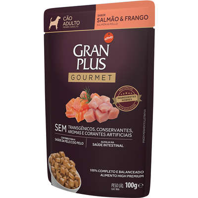 Alimento Úmido GranPlus Sachê Gourmet Cachorros Adultos Salmão e Frango 100g