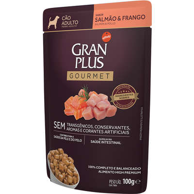 Alimento Úmido GranPlus Sachê Gourmet Cães Adultos Salmão e Frango 100g