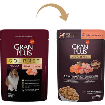 Alimento Úmido GranPlus Sachê Gourmet Cachorros Adultos Salmão e Frango 100g