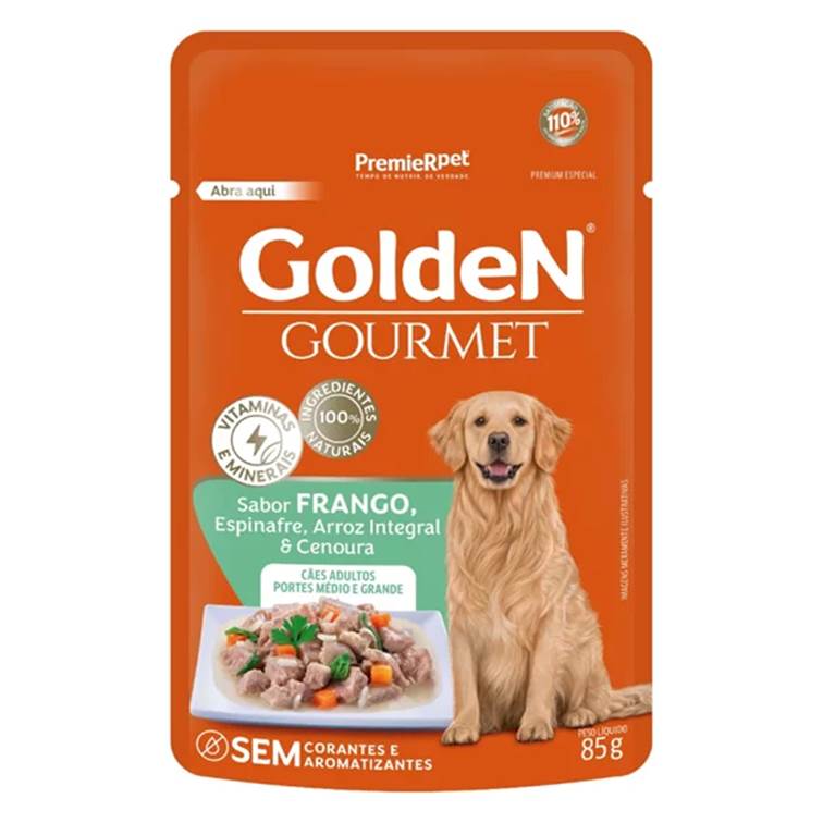 Alimento Úmido para Cachorro Golden Gourmet Adultos Raças Médias e Grandes Frango e Espinafre 85g