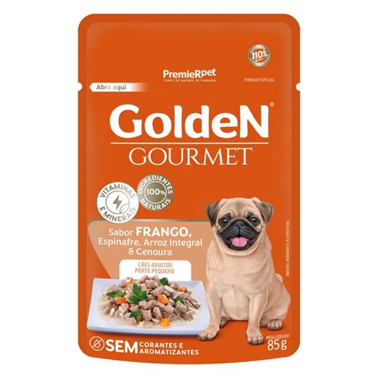 Alimento Úmido para Cachorro Golden Gourmet Adultos Pequeno Porte Frango e Espinafre 85g