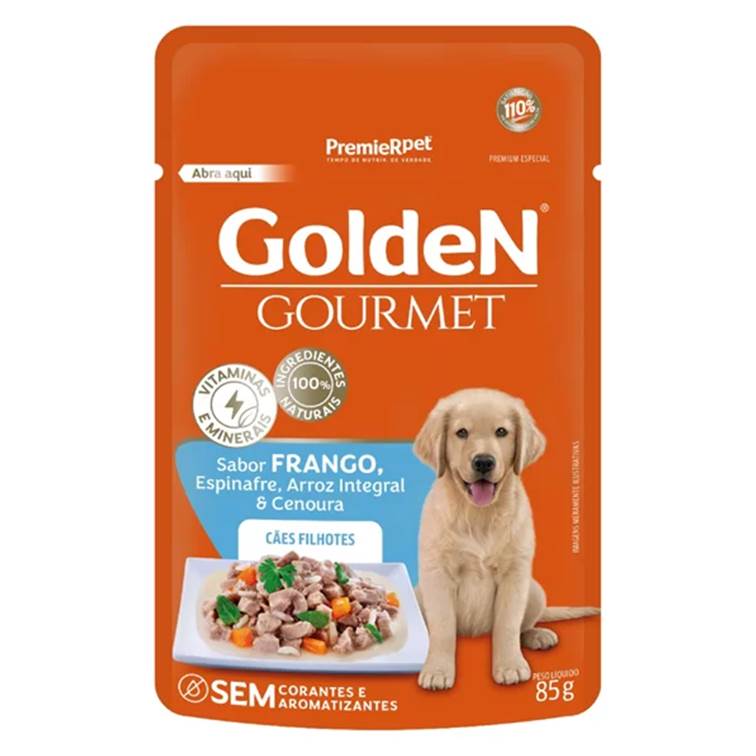 Alimento Úmido para Cachorro Golden Gourmet Filhotes Frango e Espinafre 85g