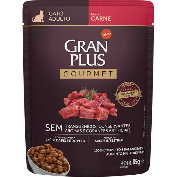 Alimento Úmido GranPlus Sachê Gourmet Gatos Adultos Carne 85g