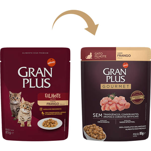 Alimento Úmido GranPlus Sachê Gourmet Gatos Filhotes Frango 85g