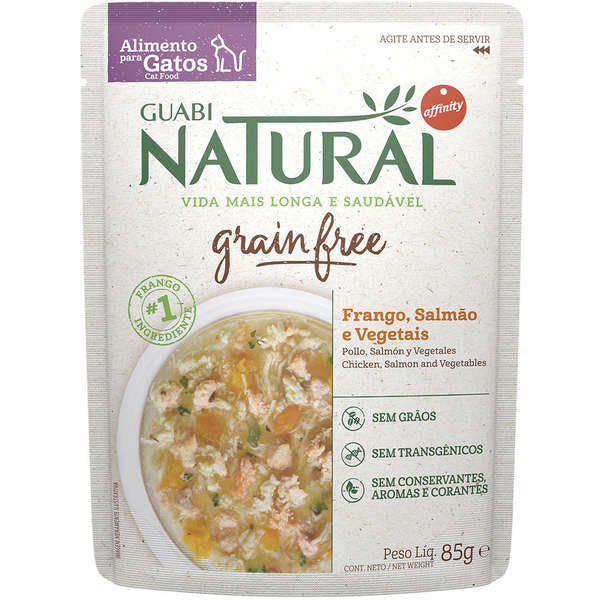 Alimento Úmido Guabi Natural Grain Free Sachê Gato Adulto Frango, Salmão e Vegetais 85g