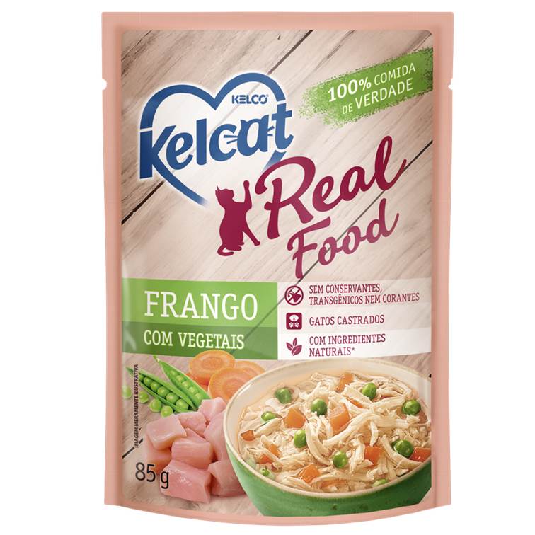 Alimento Úmido Kelcat Real Food Frango e Vegetais 85g
