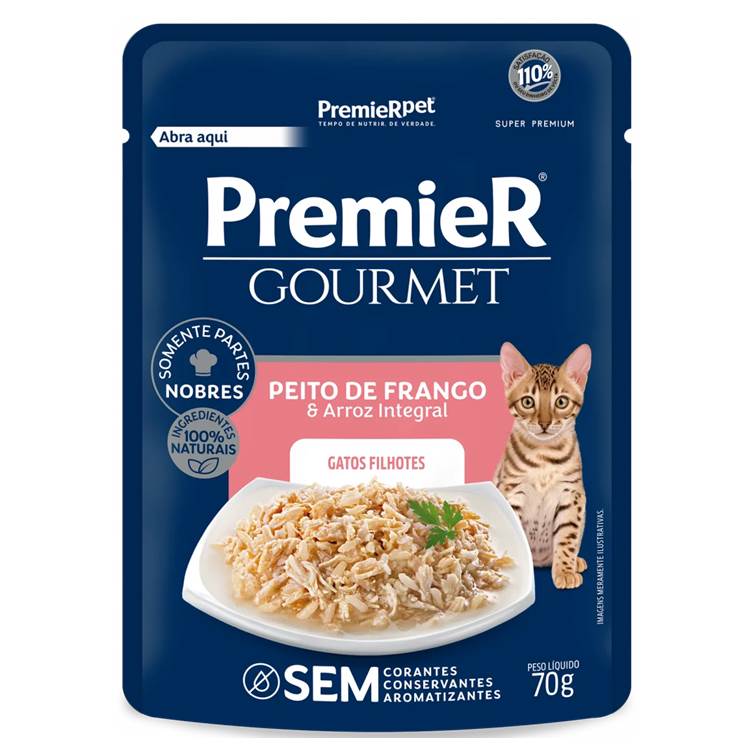 Alimento Úmido Premier Gourmet Sachê Gatos Filhotes Frango e Arroz Integral 70g