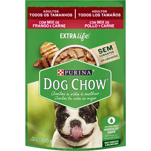 Alimento Úmido Sachê Dog Chow Adultos Todos Tamanhos Mix Frango e Carne 100g