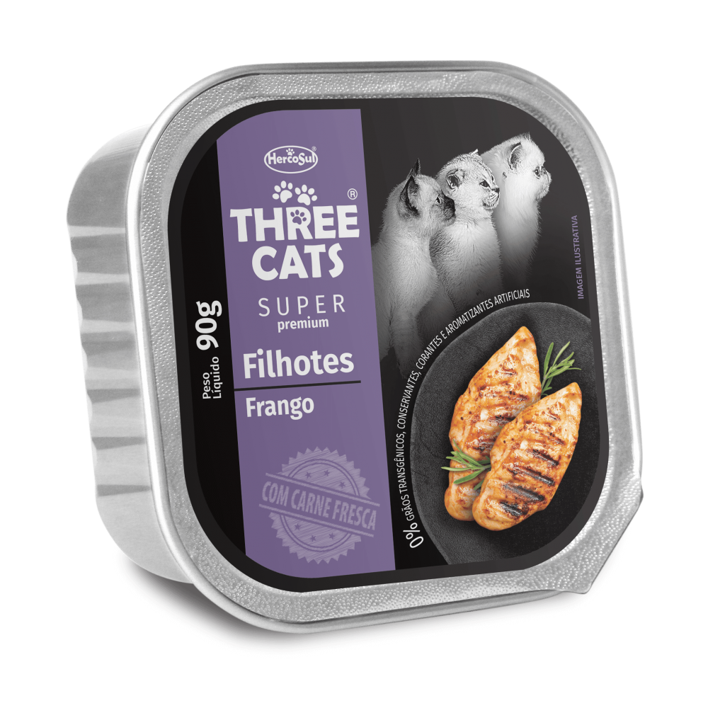 Alimento Úmido Three Cats Patê Frango Gatos Filhotes 90g