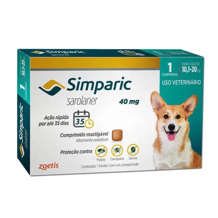 Antipulgas Cães Simparic 40mg 10,1 a 20kg 1 comprimido