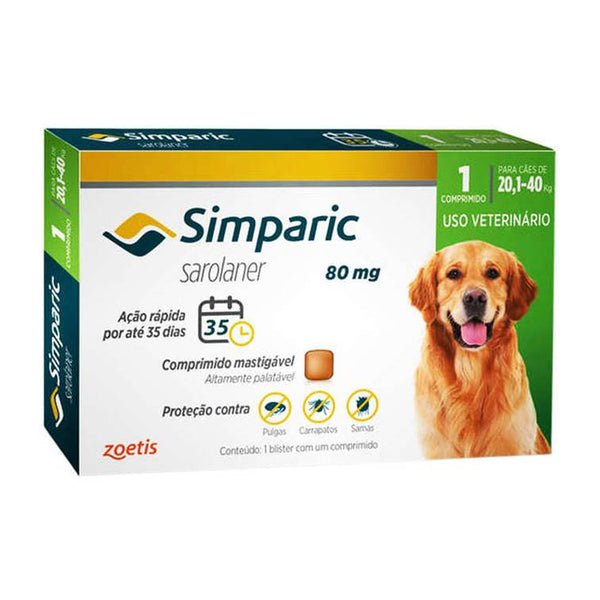Antipulgas Cães Simparic 80mg 20,1 a 40kg 1 comprimido