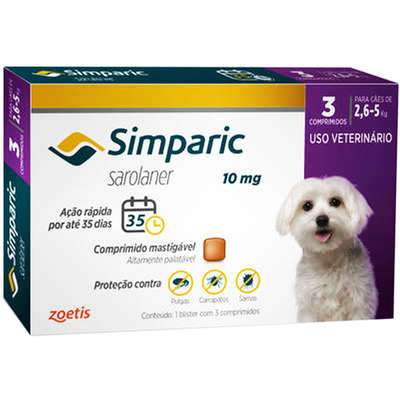 Antipulgas Cães Simparic 10mg 2,6 a 5kg 3 comprimidos