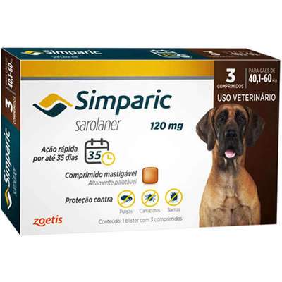 Antipulgas Cães Simparic 120mg 40,1 a 60kg 3 comprimidos