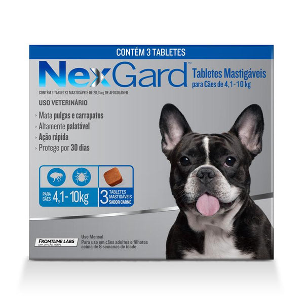 Antipulgas e Carrapatos NexGard para Cães de 4,1 a 10kg 3 unidades