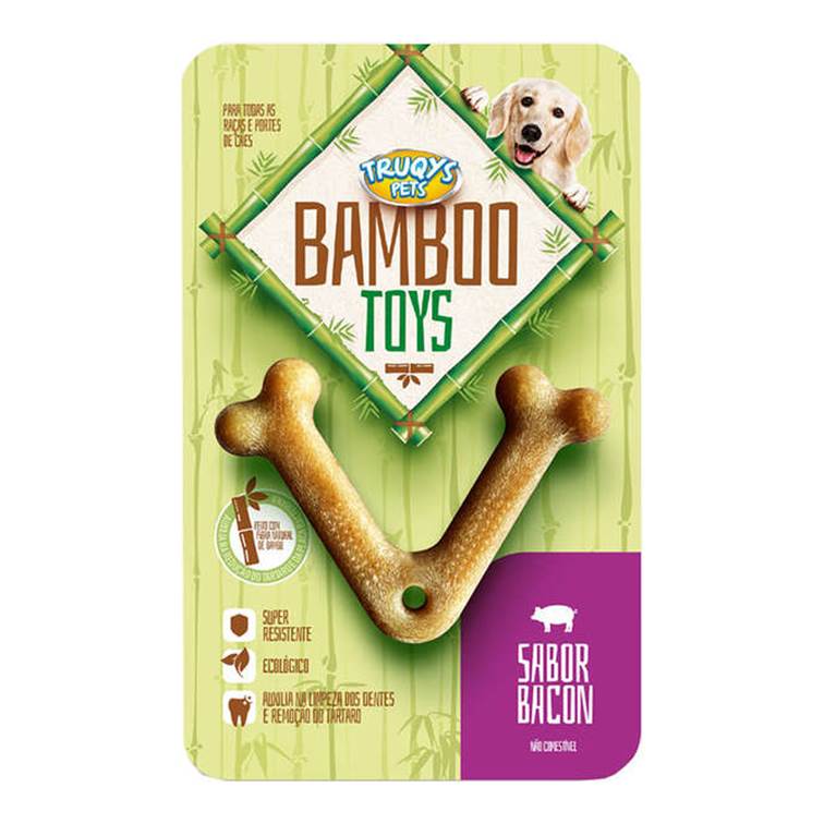 Brinquedo Osso de Bamboo V Natural Truqys Pets P