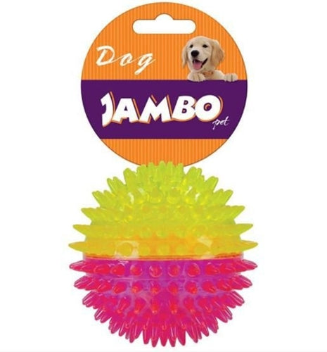 Brinquedo para Cachorro Jambo Bola TPR Espinho com Som Dual Rosa e Amarelo Pequena