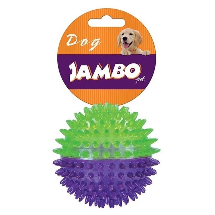 Brinquedo para Cachorro Jambo Bola TPR Espinho com Som Dual Roxo e Verde Grande