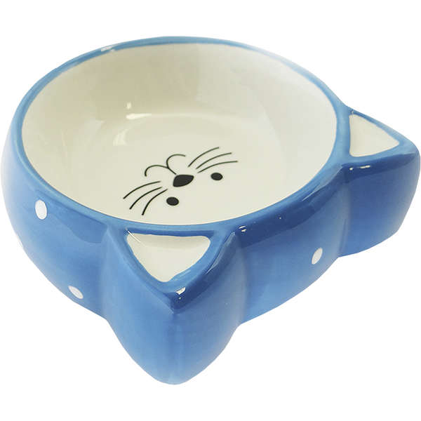 Comedouro Porcelana Face Cat Azul