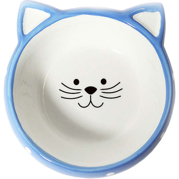 Comedouro Porcelana Face Cat Azul