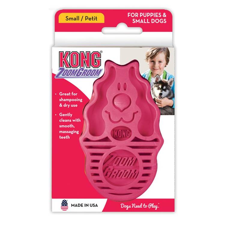 Escova de Borracha para Cachorro KONG Zoom Groom Rosa Pequeno