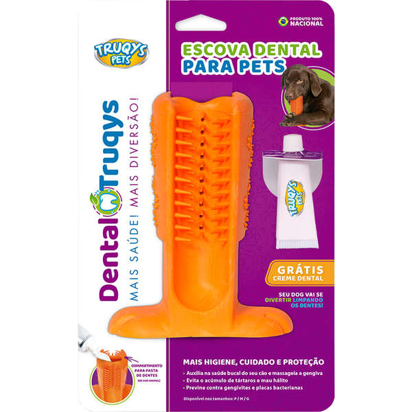 Escova Dental Truqys Pets Média Laranja para Cães