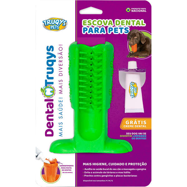 Escova Dental Truqys Pets Média Verde para Cães