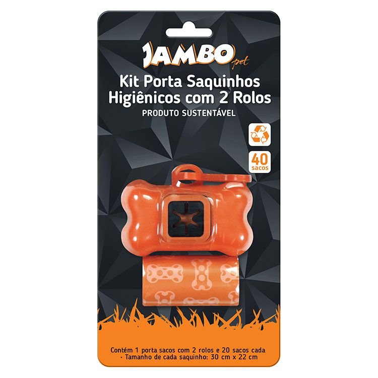 Kit Porta Saquinhos Higiênicos com 2 Rolos Jambo Friend Laranja