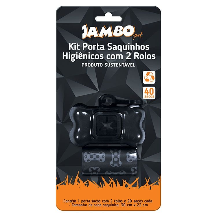 Kit Porta Saquinhos Higiênicos com 2 Rolos Jambo Friend Preto