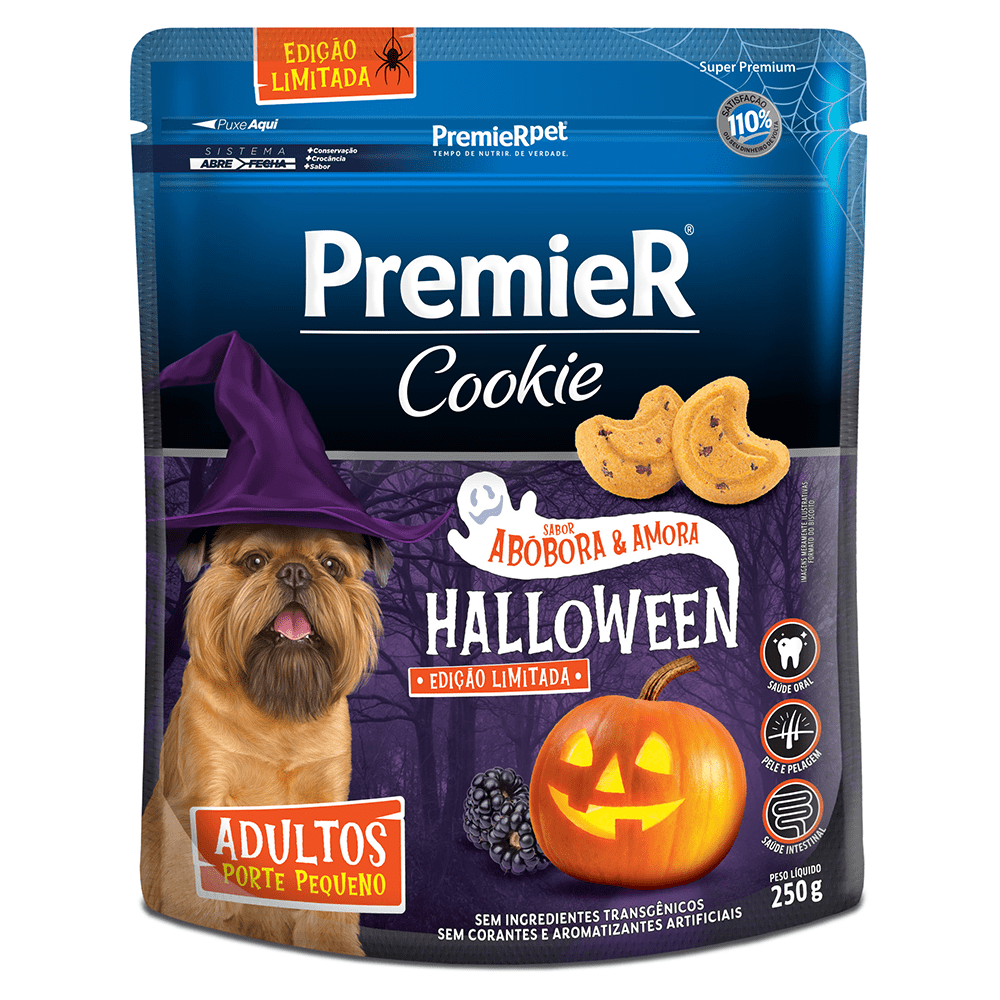 Petisco Premier Cookie Abóbora e Amora Halloween Cães Adultos Pequeno Porte 250g