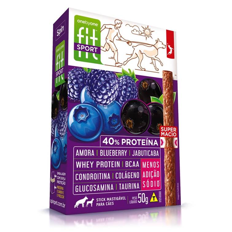 Petisco para Cães Onebyone Fit Stick Gourmet Sport Amora, Blueberry e Jabuticaba 50g