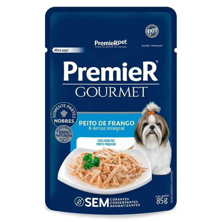 Alimento Úmido Premier Gourmet Sachê Cães Frango e Arroz Integral 85g