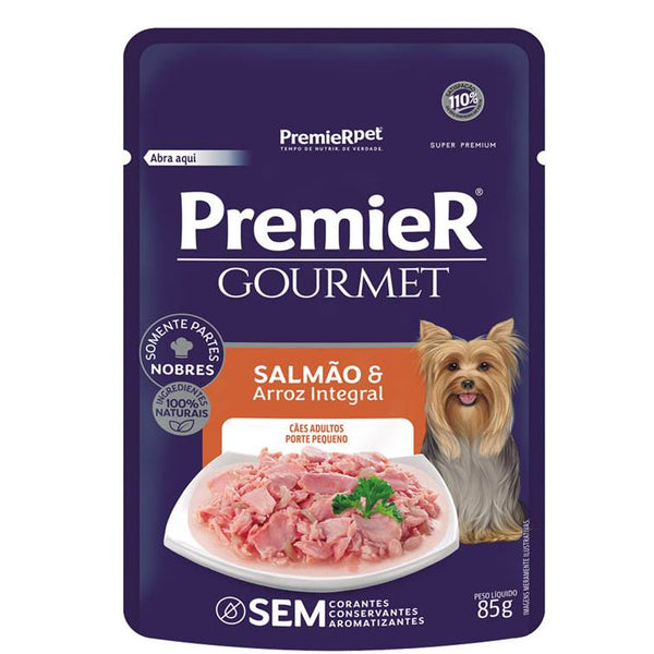 Alimento Úmido Premier Gourmet Sachê Cães Salmão e Arroz Integral 85g