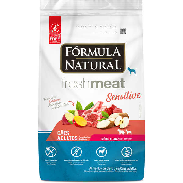 Ração Fórmula Natural Fresh Meat Sensitive Cães Adultos Raças Médias e Grandes 12kg
