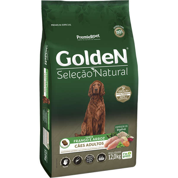 Ração Golden Seleção Natural Cães Adultos Frango e Arroz 12kg