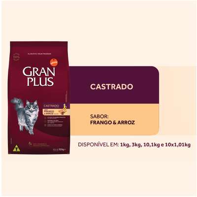 Ração GranPlus Gatos Castrados Frango 10,1kg Pacotes Individuais de 1,01kg