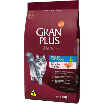 Ração GranPlus Gatos Castrados Salmão 10,1kg Pacotes Individuais de 1,01kg