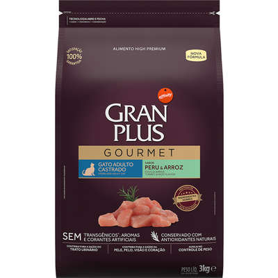 VENC 19/11/24 - Ração GranPlus Gourmet Gatos Castrados Peru 3kg