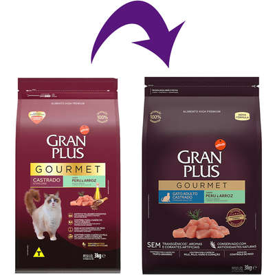 VENC 19/11/24 - Ração GranPlus Gourmet Gatos Castrados Peru 3kg