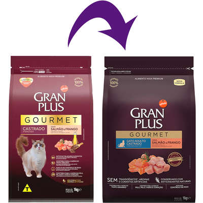 Ração GranPlus Gourmet Gatos Castrados Salmão e Frango 1kg