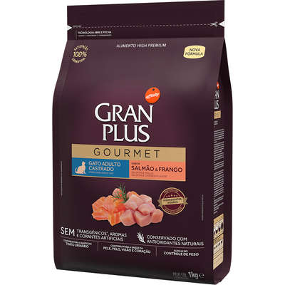 Ração GranPlus Gourmet Gatos Castrados Salmão e Frango 1kg