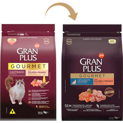 Ração GranPlus Gourmet Gatos Castrados Salmão e Frango 3kg