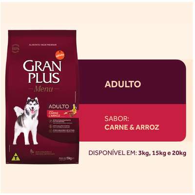 Ração GranPlus Menu Cães Adultos Carne e Arroz 20kg