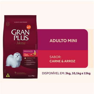 Ração GranPlus Menu Cães Adultos Mini Carne e Arroz 3kg