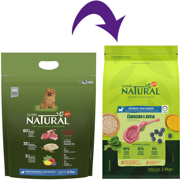 Ração Guabi Natural Cão Adulto Mini e Pequeno Cordeiro e Aveia 2,5kg
