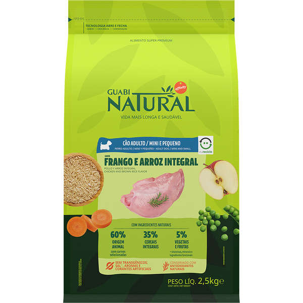 Ração Guabi Natural Cão Adulto Mini e Pequeno Frango e Arroz 2,5kg