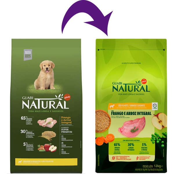 Ração Guabi Natural Cão Filhote Raças Grande e Gigante Frango e Arroz Integral 12kg