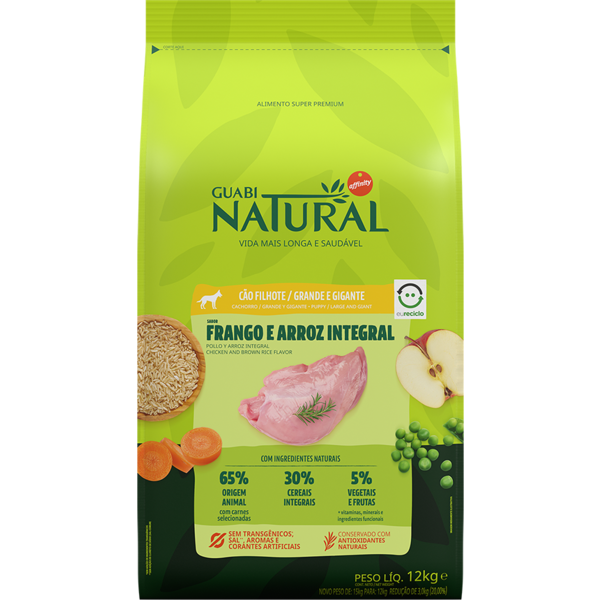 Ração Guabi Natural Cão Filhote Raças Grande e Gigante Frango e Arroz Integral 12kg