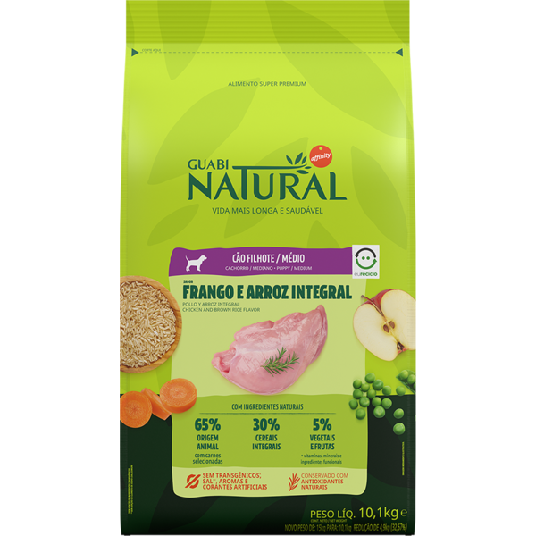 Ração Guabi Natural Cão Filhote Raças Médias Frango e Arroz Integral 10,1kg