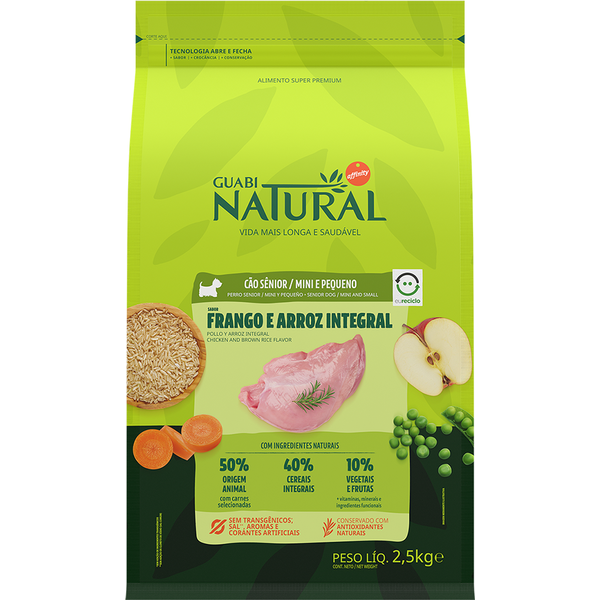 Ração Guabi Natural Cão Sênior Mini e Pequeno Frango e Arroz 2,5kg