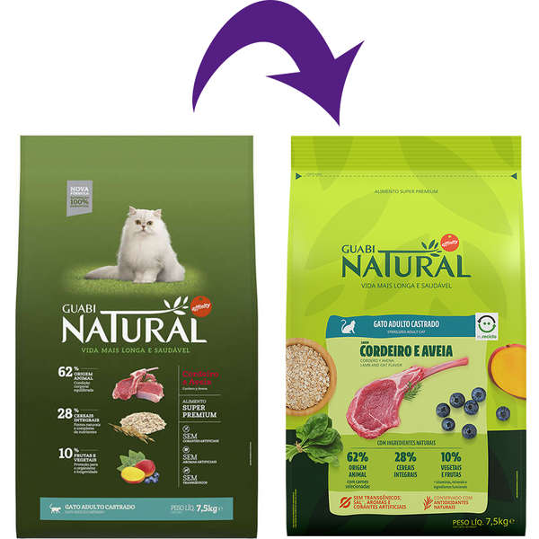 Ração Guabi Natural Gato Adulto Castrado Cordeiro e Aveia 7,5kg